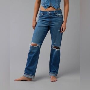 American Eagle Ripped Low-rise Ex Boyfriend Blue Jeans women’s size 14